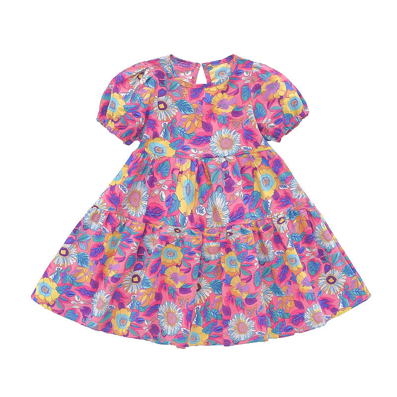 Wholesale Girls Summer Floral Short Sleeve Dress